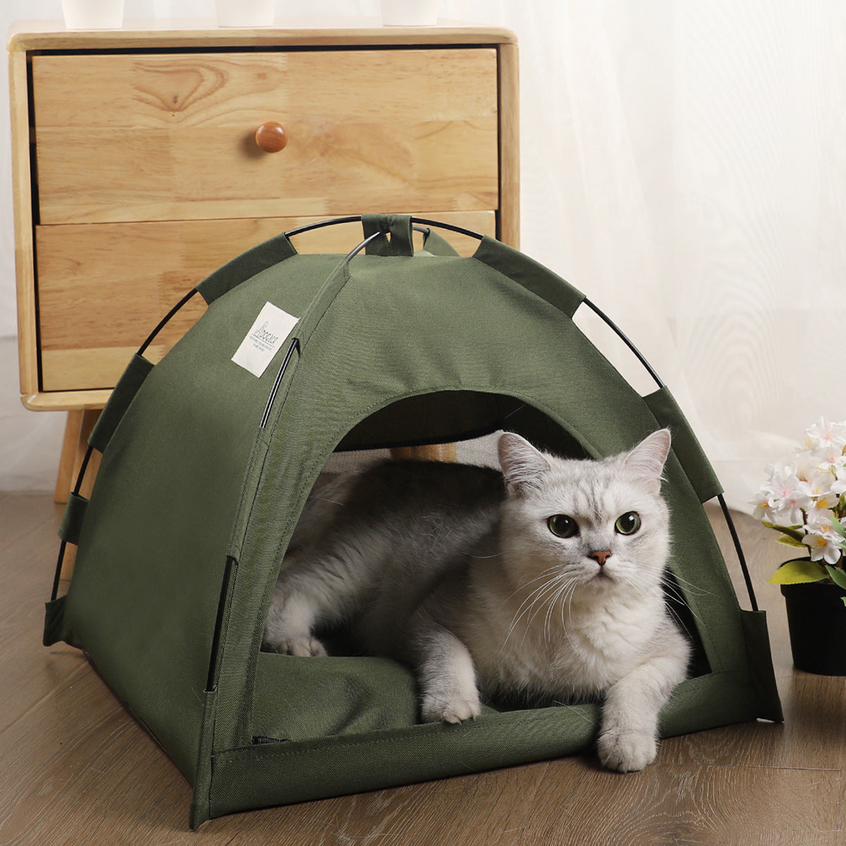 Cat Tent Bed with Removable Non-Slip Soft Pad – Portable, Breathable, Self-Cooling Kitten Tent Mat.
