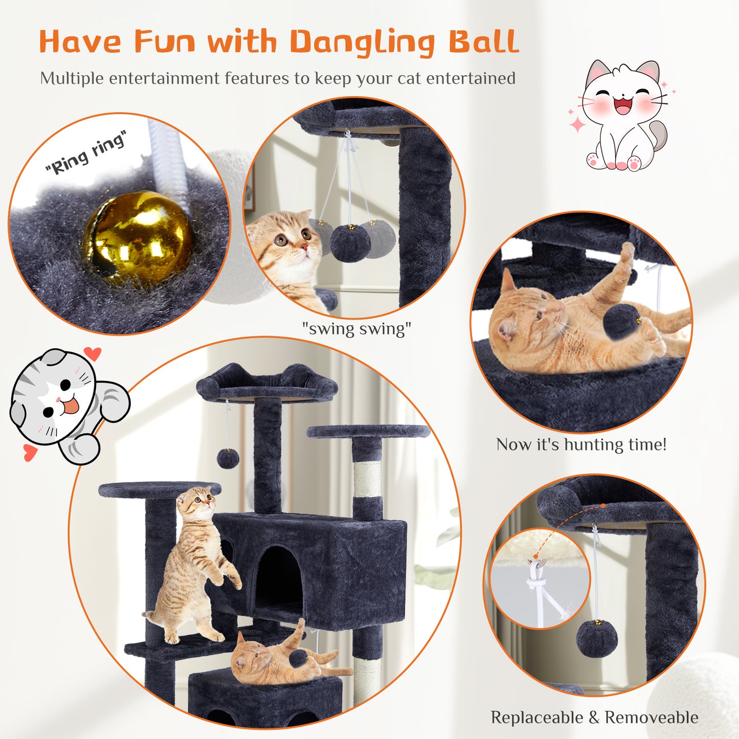 Cat Tree Tower – Multi-Level Condo with Sisal Posts, Ladder & Plush Toys
