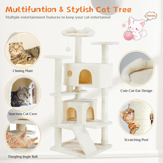Cat Tree Tower – Multi-Level Condo with Sisal Posts, Ladder & Plush Toys