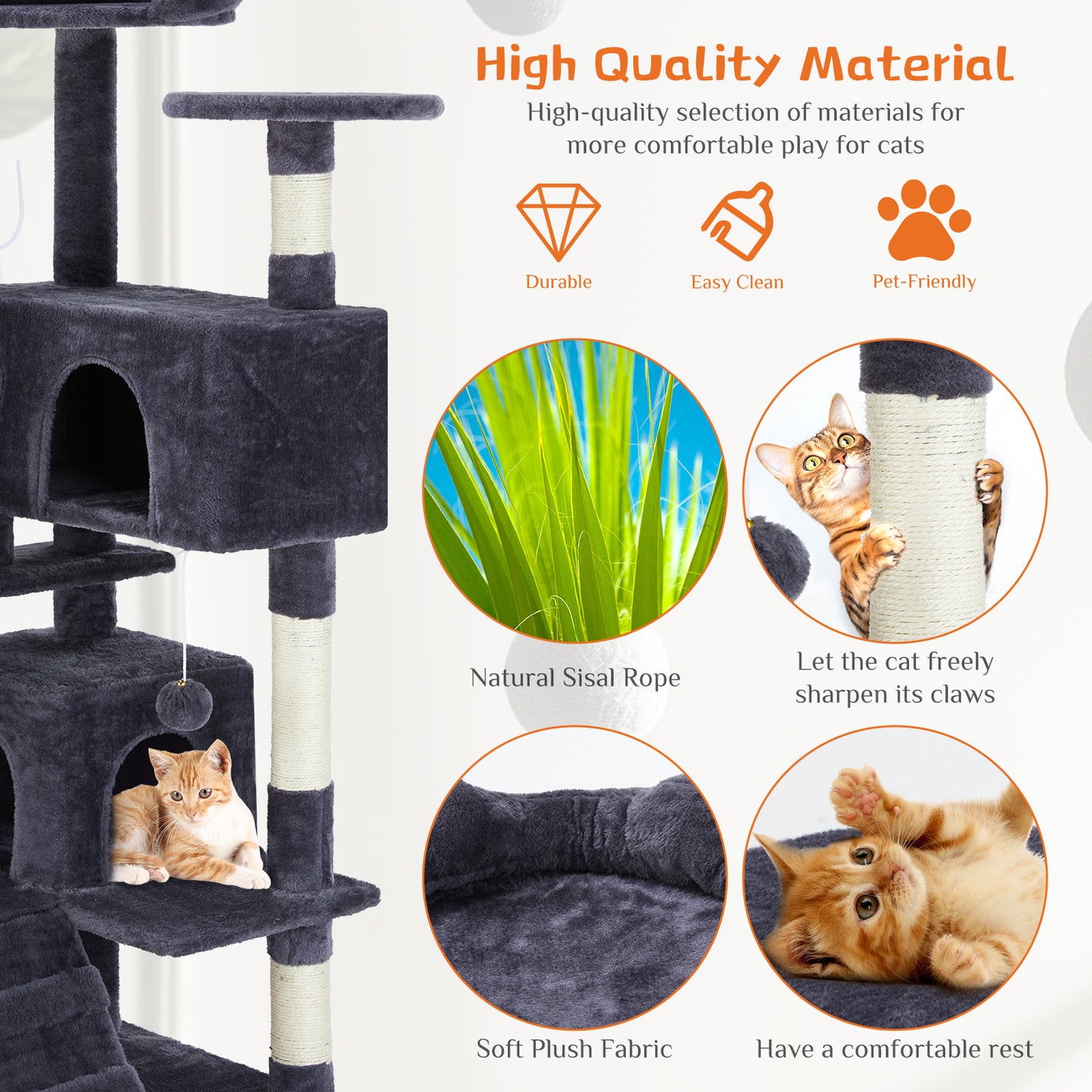 Cat Tree Tower – Multi-Level Condo with Sisal Posts, Ladder & Plush Toys