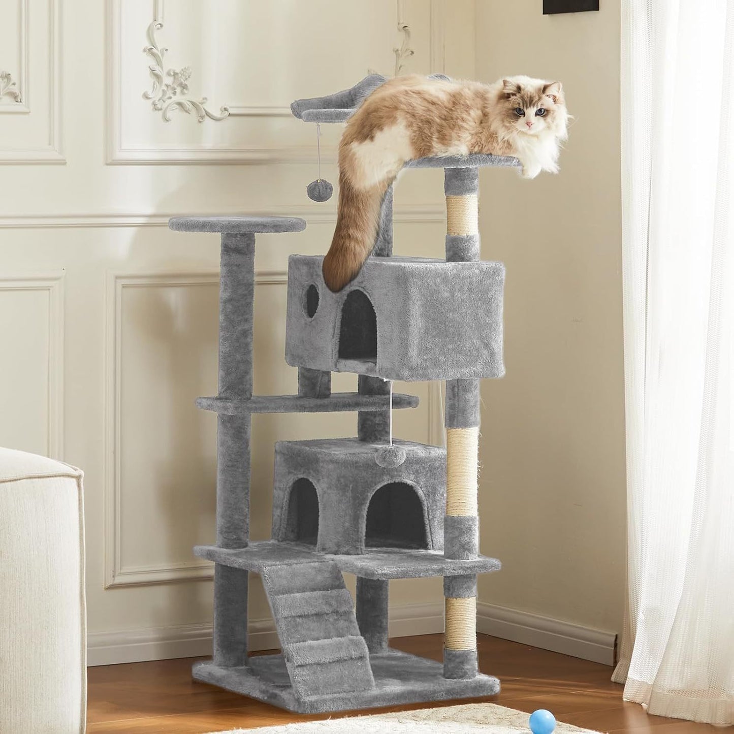 Cat Tree Tower – Multi-Level Condo with Sisal Posts, Ladder & Plush Toys