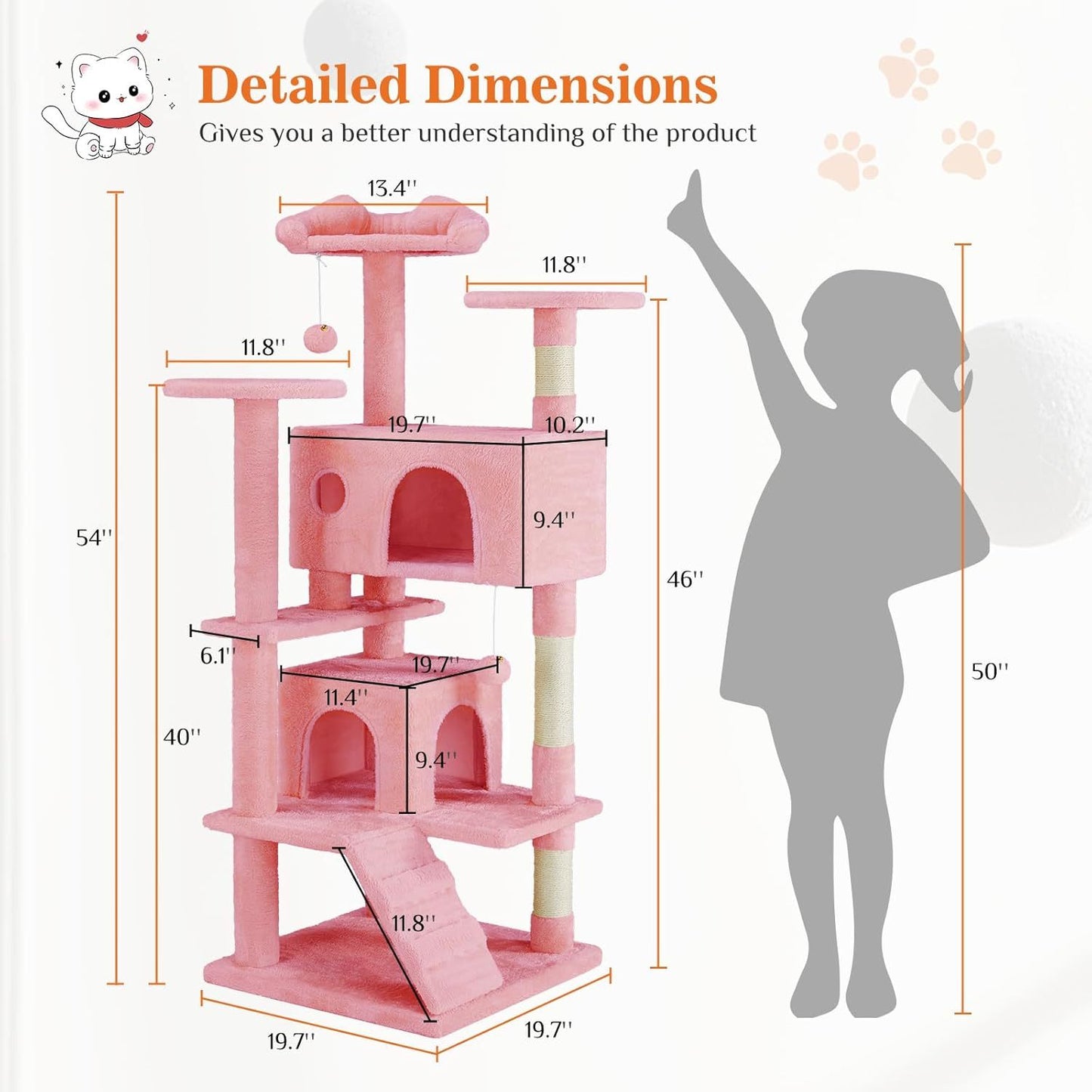 Cat Tree Tower – Multi-Level Condo with Sisal Posts, Ladder & Plush Toys