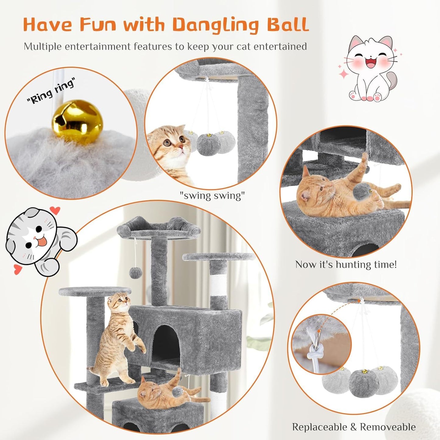Cat Tree Tower – Multi-Level Condo with Sisal Posts, Ladder & Plush Toys