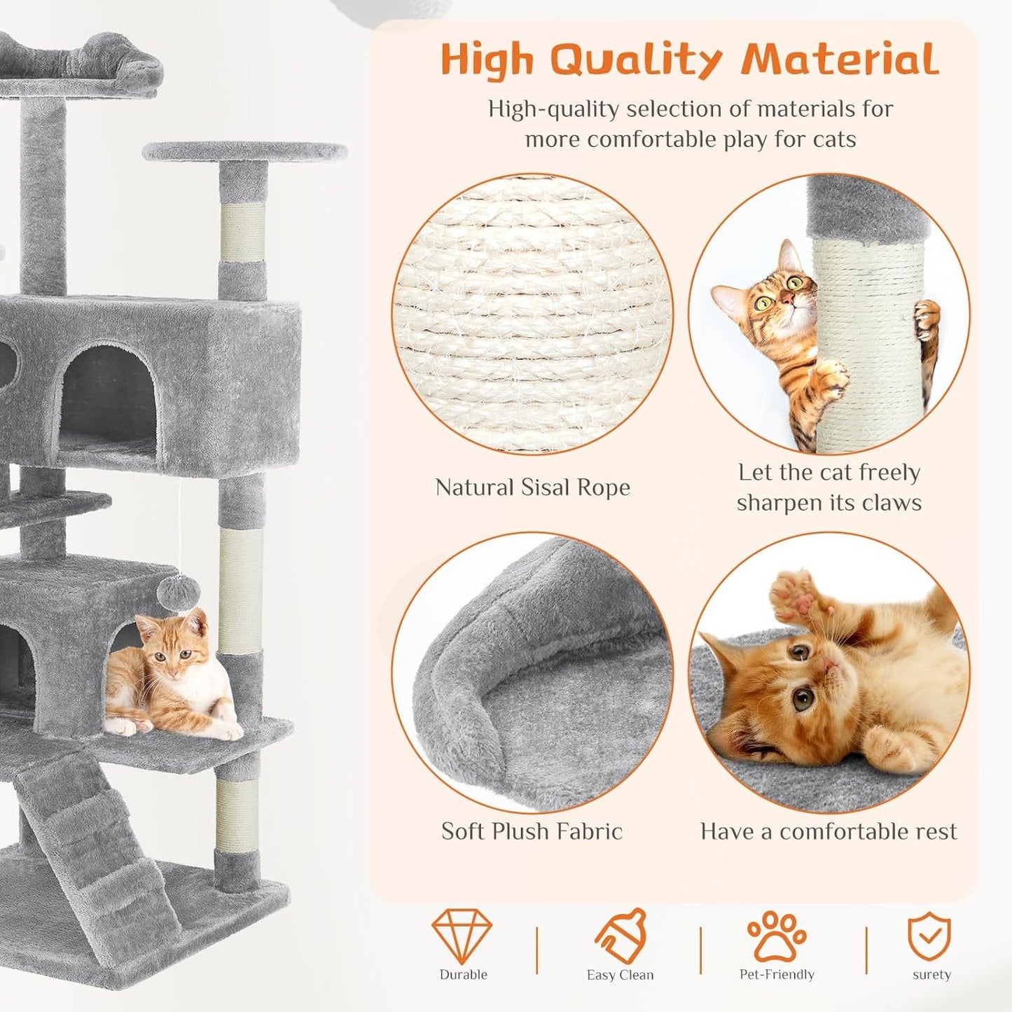Cat Tree Tower – Multi-Level Condo with Sisal Posts, Ladder & Plush Toys