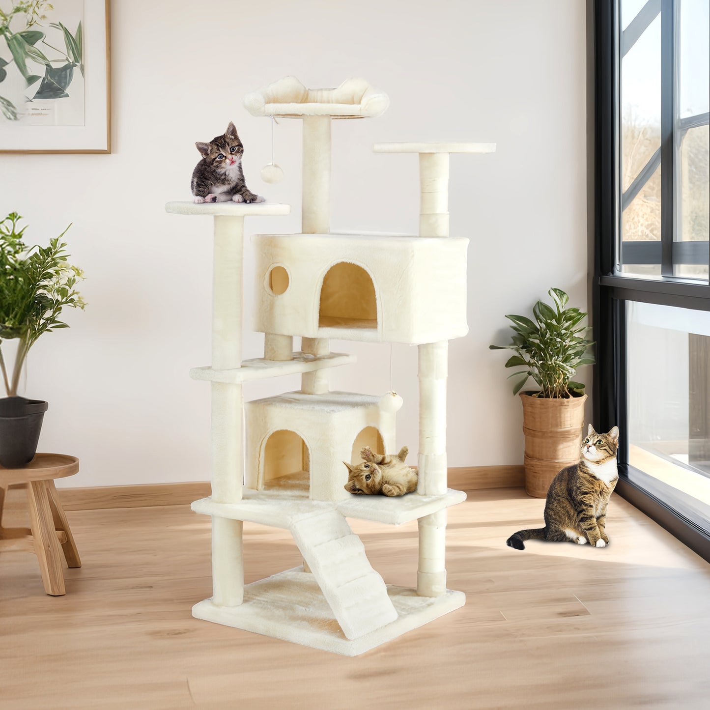 Cat Tree Tower – Multi-Level Condo with Sisal Posts, Ladder & Plush Toys