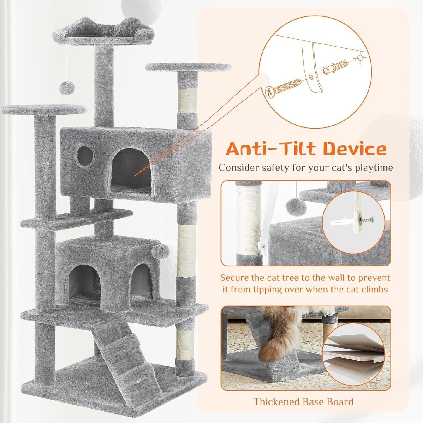 Cat Tree Tower – Multi-Level Condo with Sisal Posts, Ladder & Plush Toys