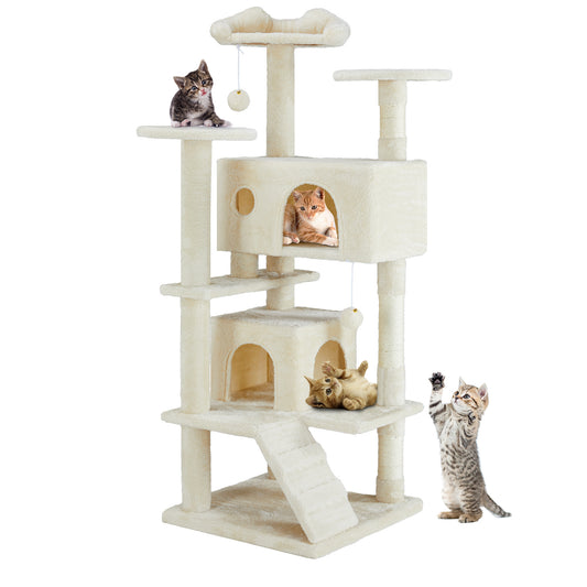 Cat Tree Tower – Multi-Level Condo with Sisal Posts, Ladder & Plush Toys